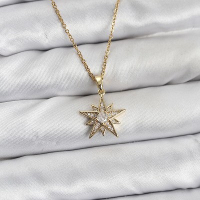 316L Çelik Zincir Gold Renk Yıldız Model Zirkon Taşlı Kadın Kolye