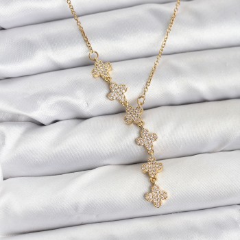 316L Çelik Zincir Gold Renk Yonca Model Kadın Kolye