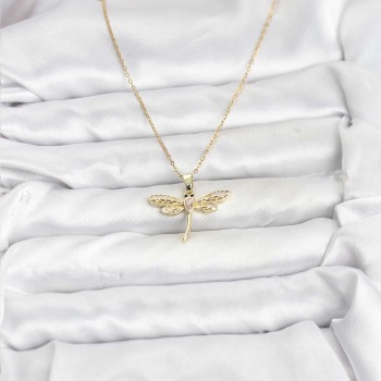 316L Çelik Zincir Gold Renk Yusufçuk Model Kadın Kolye