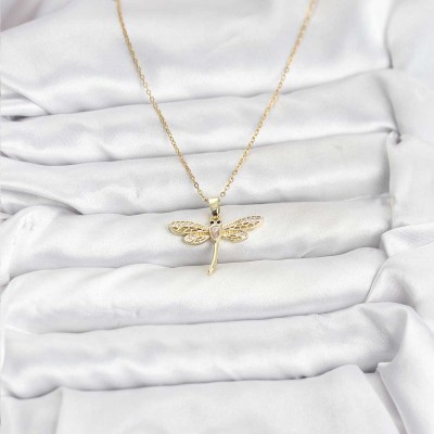 316L Çelik Zincir Gold Renk Yusufçuk Model Kadın Kolye