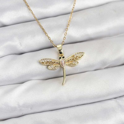 316L Çelik Zincir Gold Renk Yusufçuk Model Kadın Kolye