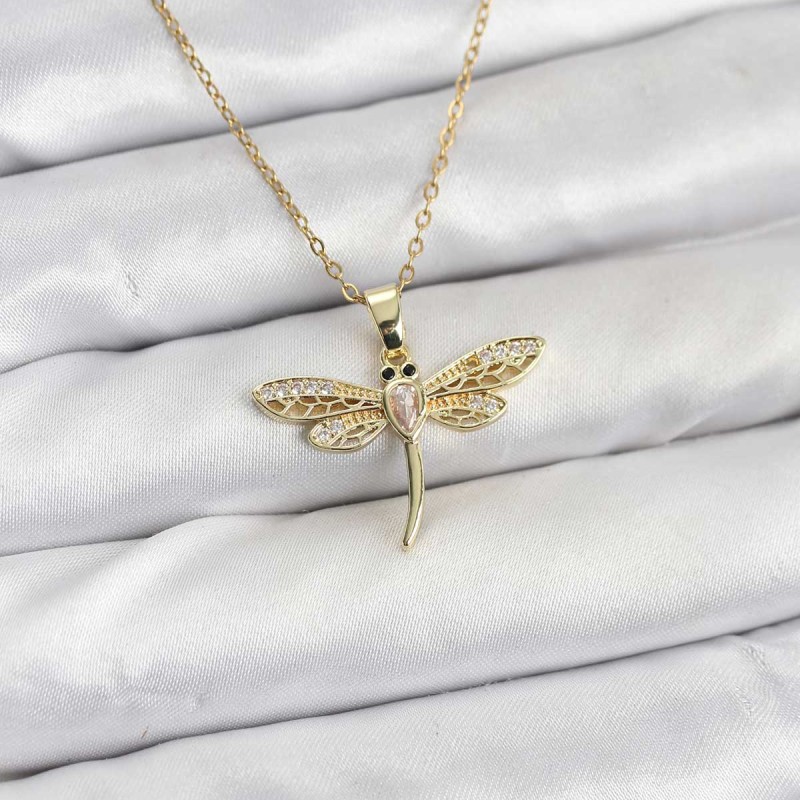 316L Çelik Zincir Gold Renk Yusufçuk Model Kadın Kolye