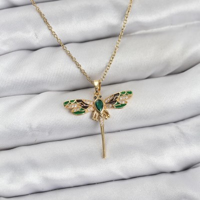 316L Çelik Zincir Gold Renk Yusufçuk Model Zirkon Taşlı Kadın Kolye