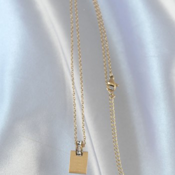 316L Çelik Zincir Gold Renk Zirkon Taşlı Aşk Mektubu Kolye