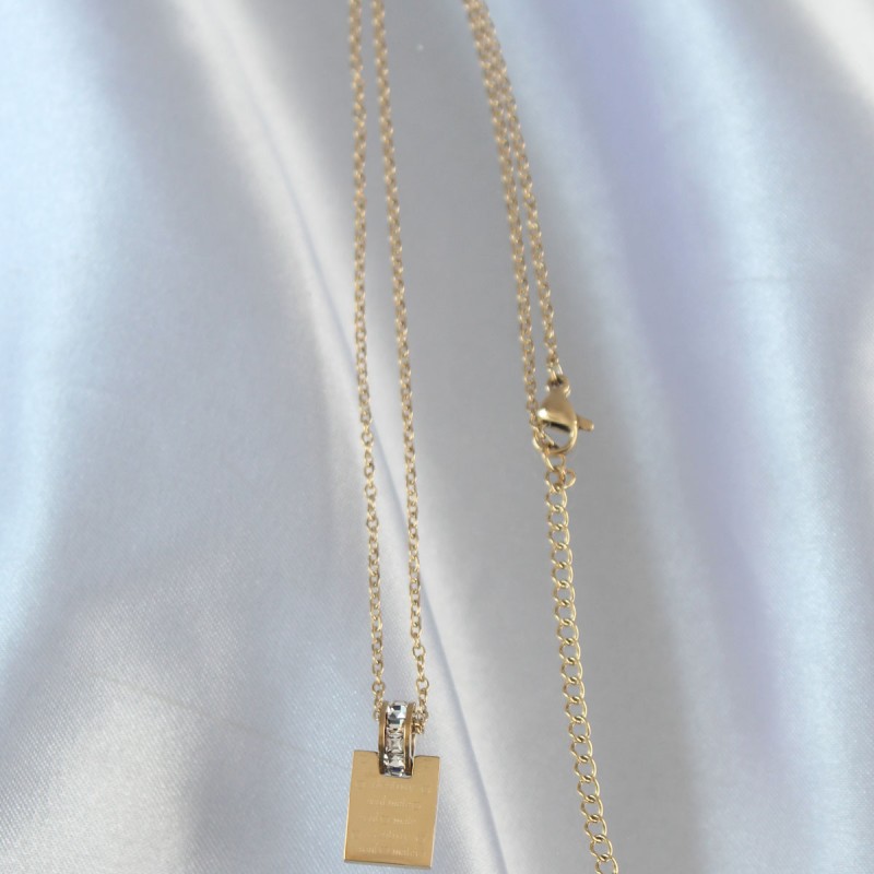 316L Çelik Zincir Gold Renk Zirkon Taşlı Aşk Mektubu Kolye