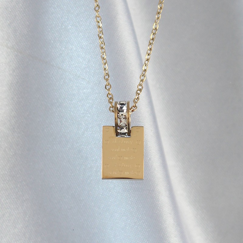 316L Çelik Zincir Gold Renk Zirkon Taşlı Aşk Mektubu Kolye