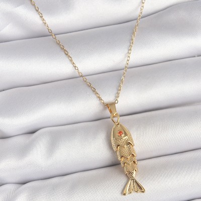 316L Çelik Zincir Gold Renk Zirkon Taşlı Balık Figürlü Kolye