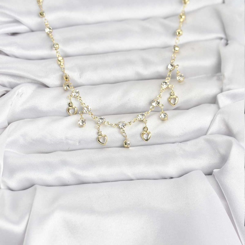 316L Çelik Zincir Gold Renk Zirkon Taşlı Kadın Kolye