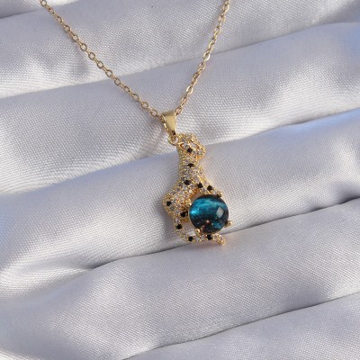 316L Çelik Zincir Gold Renk Zirkon Taşlı Panter Figürlü Gezegen Kolye