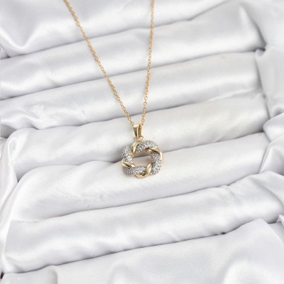 316L Çelik Zincir Gold Renk Zirkon Taşlı Sarmal Model Kadın Kolye