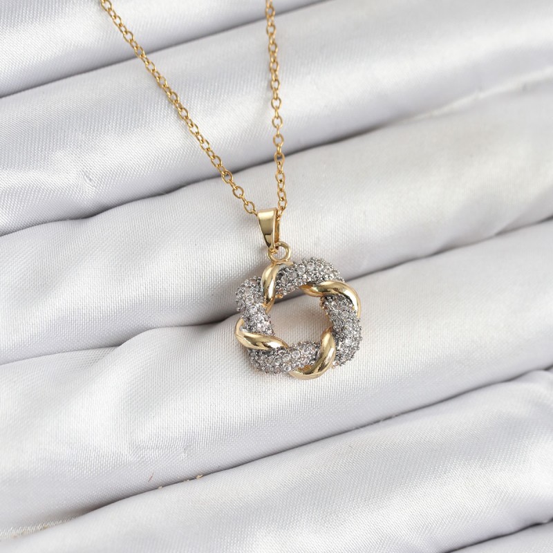 316L Çelik Zincir Gold Renk Zirkon Taşlı Sarmal Model Kadın Kolye