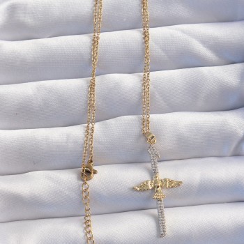 316L Çelik Zincir Gold Renkli Zirkon Taşlı Anka Kuşu Kolye