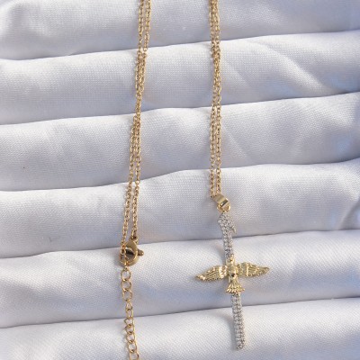 316L Çelik Zincir Gold Renkli Zirkon Taşlı Anka Kuşu Kolye