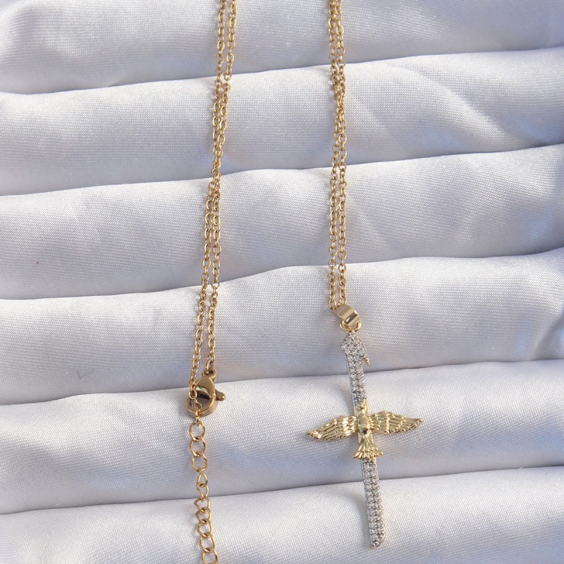 316L Çelik Zincir Gold Renkli Zirkon Taşlı Anka Kuşu Kolye