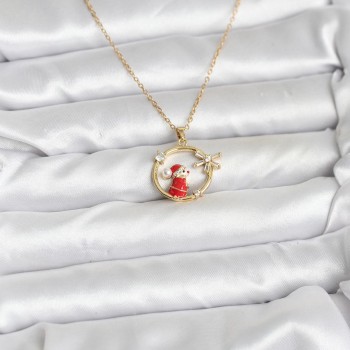 316L Çelik Zincir Gold Zirkon Taşlı Yılbaşı Tema Kadın Kolye