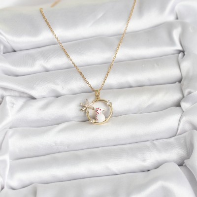 316L Çelik Zincir Gold Zirkon Taşlı Yılbaşı Temalı Kadın Kolye