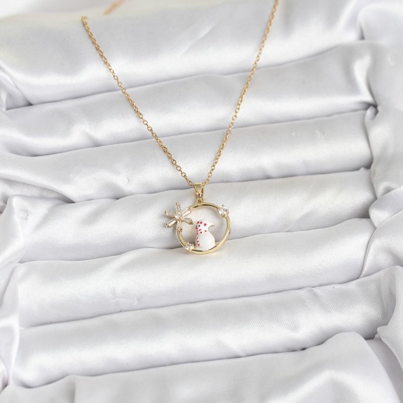 316L Çelik Zincir Gold Zirkon Taşlı Yılbaşı Temalı Kadın Kolye