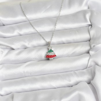 316L Çelik Zincir Gümüş Ren Çam Ağacı Model Zirkon Taşlı Yılbaşı Temalı Kadın Kolye