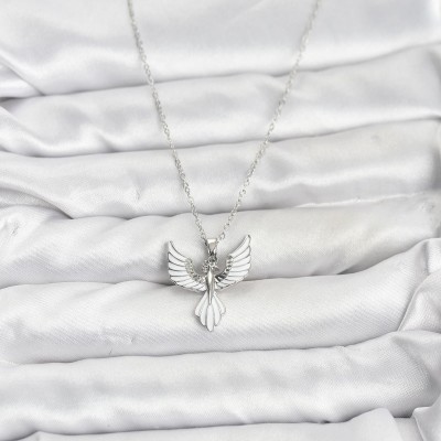 316L Çelik Zincir Gümüş Renk Anka Kuşu Model Kadın Kolye