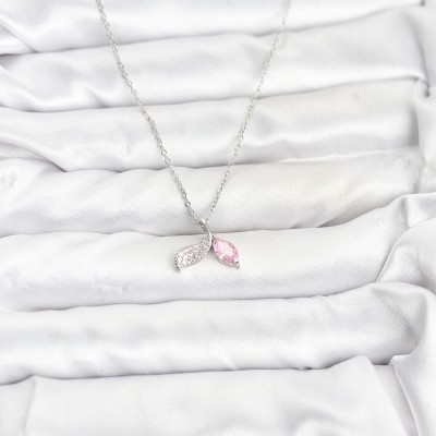 316L Çelik Zincir Gümüş Renk Balık Kuyruğu Model Zirkon Taşlı Kadın Kolye