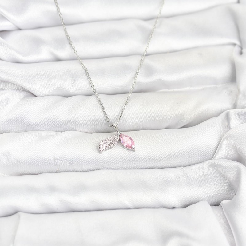 316L Çelik Zincir Gümüş Renk Balık Kuyruğu Model Zirkon Taşlı Kadın Kolye