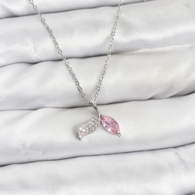 316L Çelik Zincir Gümüş Renk Balık Kuyruğu Model Zirkon Taşlı Kadın Kolye