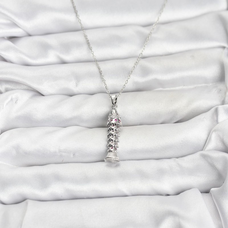 316L Çelik Zincir Gümüş Renk Balık Model Zirkon Taşlı Kadın Kolye