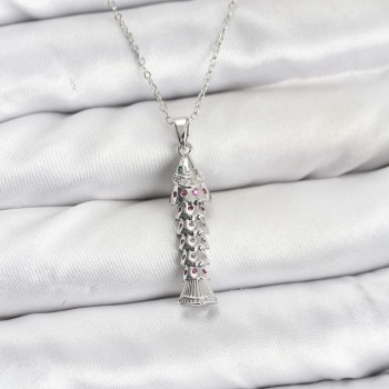 316L Çelik Zincir Gümüş Renk Balık Model Zirkon Taşlı Kadın Kolye