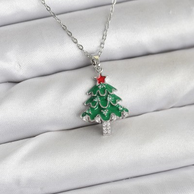316L Çelik Zincir Gümüş Renk Çam Ağacı Model Yılbaşı Temalı Kadın Kolye