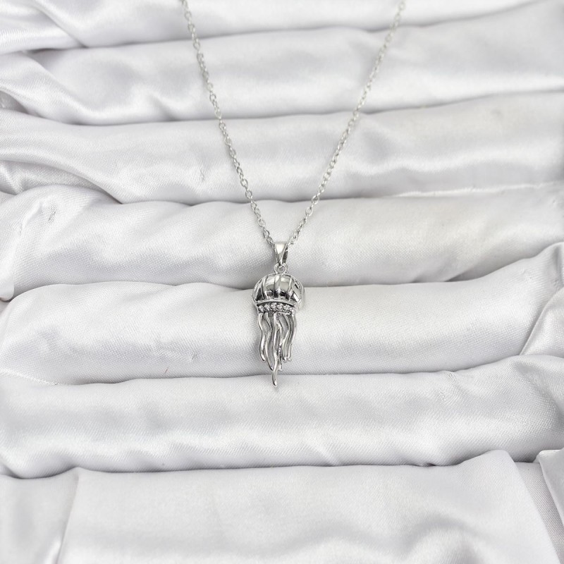 316L Çelik Zincir Gümüş Renk Deniz Anası Model Zirkon Taşlı Kadın Kolye