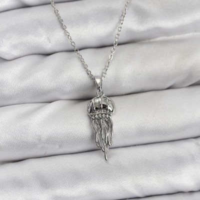 316L Çelik Zincir Gümüş Renk Deniz Anası Model Zirkon Taşlı Kadın Kolye