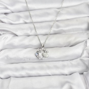 316L Çelik Zincir Gümüş Renk Deniz Tema Model Zirkon Taşlı Kadın Kolye