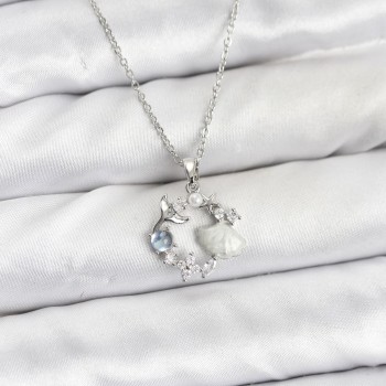 316L Çelik Zincir Gümüş Renk Deniz Tema Model Zirkon Taşlı Kadın Kolye