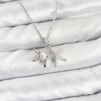 316L Çelik Zincir Gümüş Renk Deniz Yıldızı Model Zirkon Taşlı Kadın Kolye