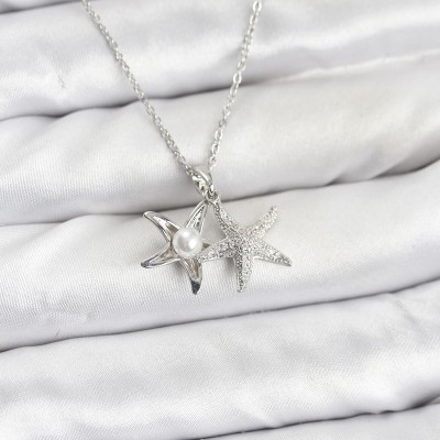 316L Çelik Zincir Gümüş Renk Deniz Yıldızı Model Zirkon Taşlı Kadın Kolye