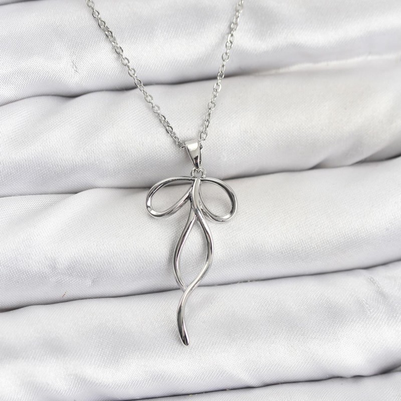 316L Çelik Zincir Gümüş Renk Fiyonk Model Kadın Kolye