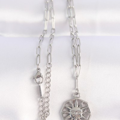 316L Çelik Zincir Gümüş Renk Güneş Kolye
