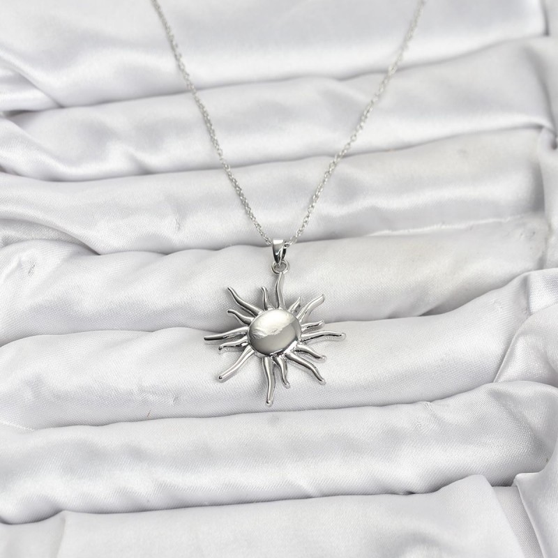 316L Çelik Zincir Gümüş Renk Güneş Model Kadın Kolye