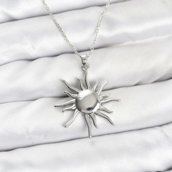 316L Çelik Zincir Gümüş Renk Güneş Model Kadın Kolye