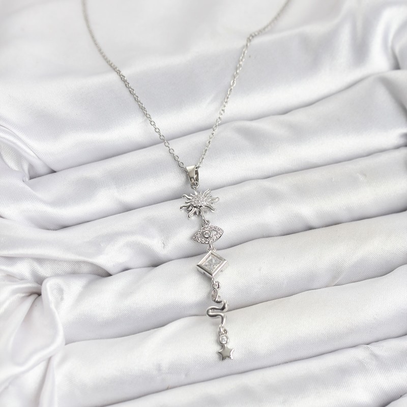 316L Çelik Zincir Gümüş Renk Güneş ve Enerji Model Kadın Y Kolye