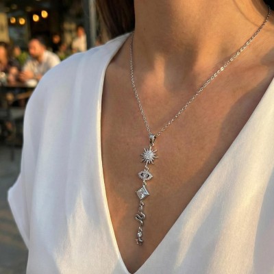 316L Çelik Zincir Gümüş Renk Güneş ve Enerji Model Kadın Y Kolye