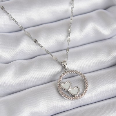 316L Çelik Zincir Gümüş Renk İşleme Detay Halka Kalp Model Kadın Kolye