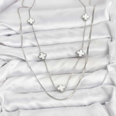 316L Çelik Zincir Gümüş Renk İtalyan Zincirli Yonca Model Kadın Kolye