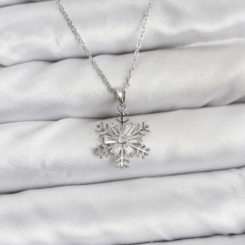 316L Çelik Zincir Gümüş Renk Kar Tanesi Model Zirkon Taşlı Kadın Kolye
