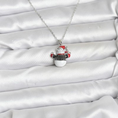 316L Çelik Zincir Gümüş Renk Kardan Adam Figürlü Yılbaşı Temalı Kadın Kolye