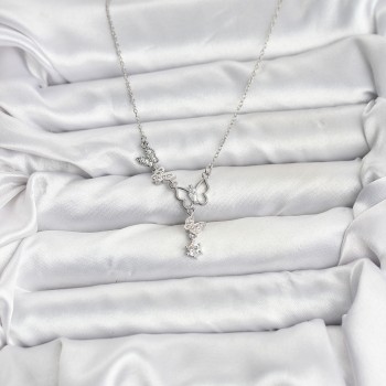 316L Çelik Zincir Gümüş Renk Kelebek Model Kadın Kolye