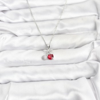 316L Çelik Zincir Gümüş Renk Kiraz Model Zirkon Taşlı Kadın Kolye