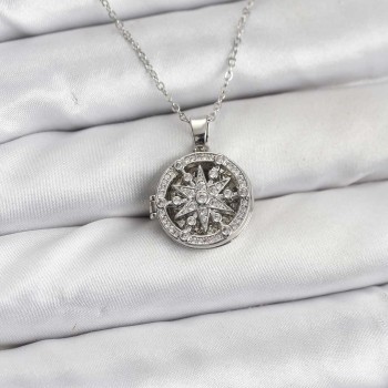 316L Çelik Zincir Gümüş Renk Kutup Yıldızı Kapaklı Model Kadın Kolye