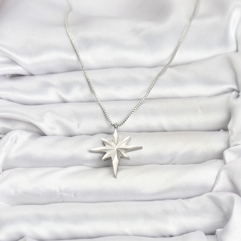 316L Çelik Zincir Gümüş Renk Kutup Yıldızı Model 60 cm Zincir Kadın Kolye
