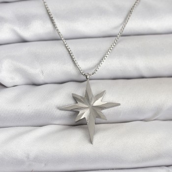 316L Çelik Zincir Gümüş Renk Kutup Yıldızı Model 60 cm Zincir Kadın Kolye
